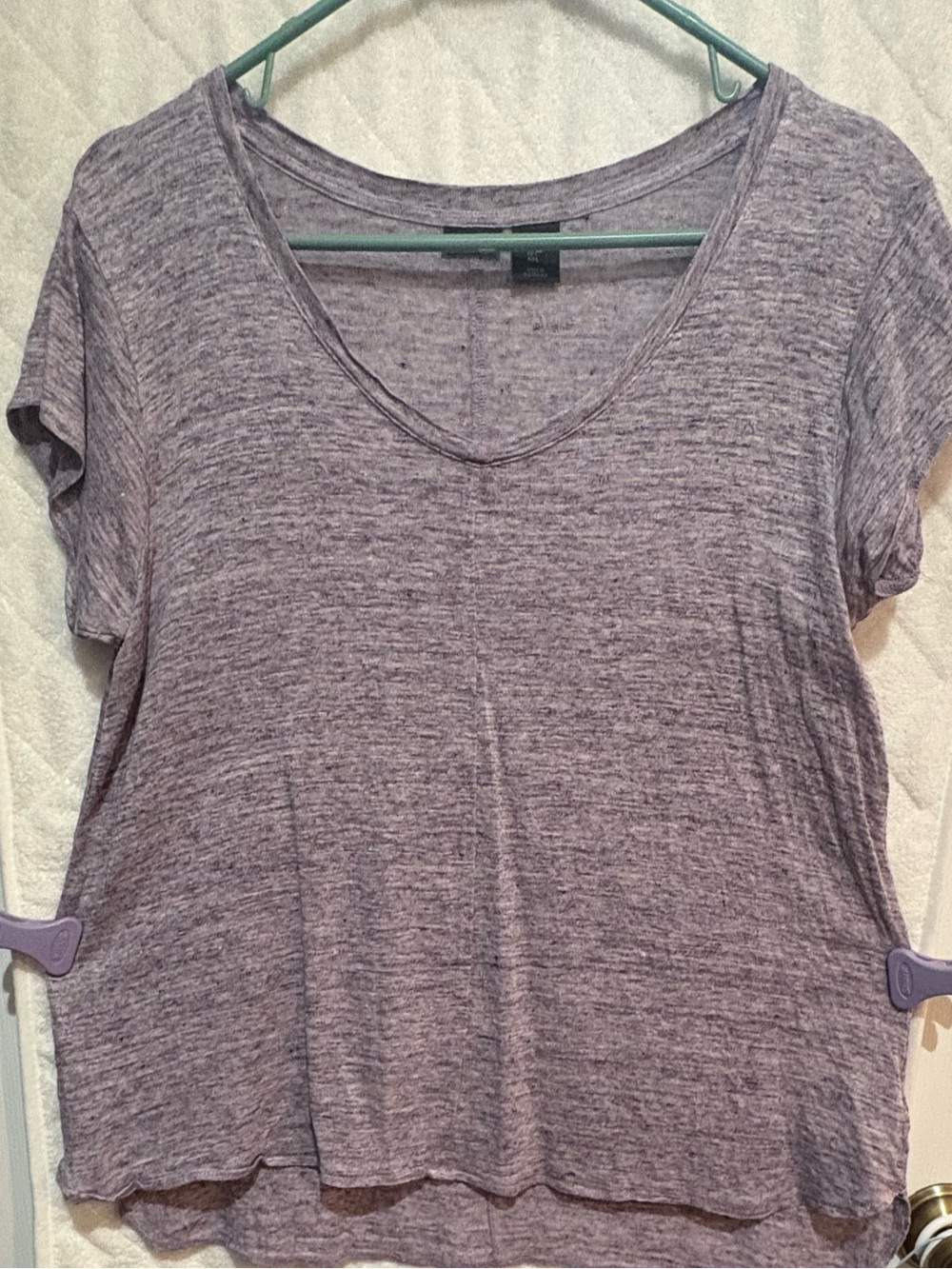 Tahari Heather Lavender Short Sleeve V-Neck Tee